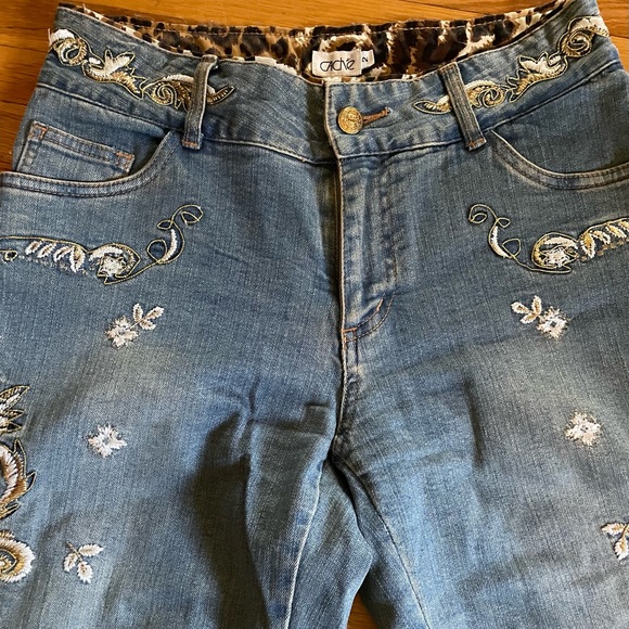 ***Sale***Cache EUC Denim Jeans In Floral Metallic Embroidered Originally $65 - Picture 6 of 8